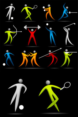 彩色運(yùn)動(dòng)項(xiàng)目抽象人形圖案與運(yùn)動(dòng)器材矢量素材的藝術(shù)魅力